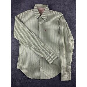 Hollister Mens Shirt Small Green Striped Long‎ Sleeve Style Button Down